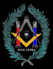 Logo de la Gran Logia Operativa. Comps, Escuadra amarilla y Columnas roja y azul, contiendo el Ojo que lo ve todo y en el centro de unas ramas de olivo y laurel.